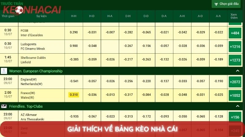 Giải thích về bảng kèo nhà cái